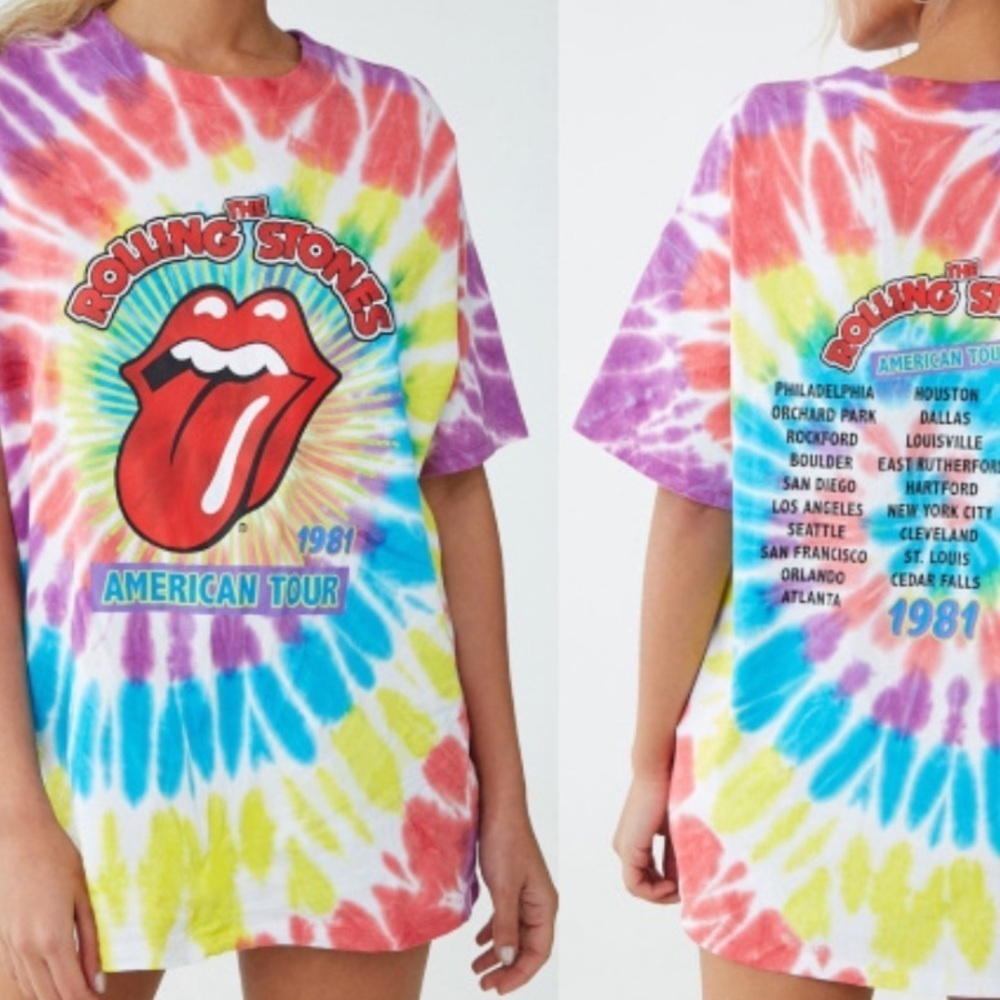 ROLLING STONES Tie Dye Graphic Band Concert Tee Small Unisex